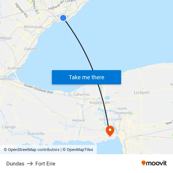 Dundas to Fort Erie map