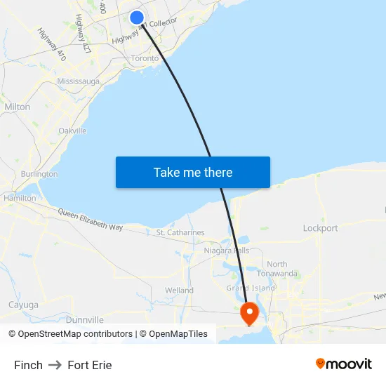 Finch to Fort Erie map