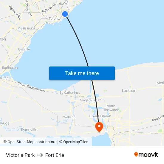 Victoria Park to Fort Erie map