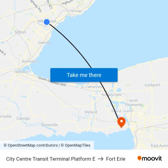 City Centre Transit Terminal Platform E to Fort Erie map
