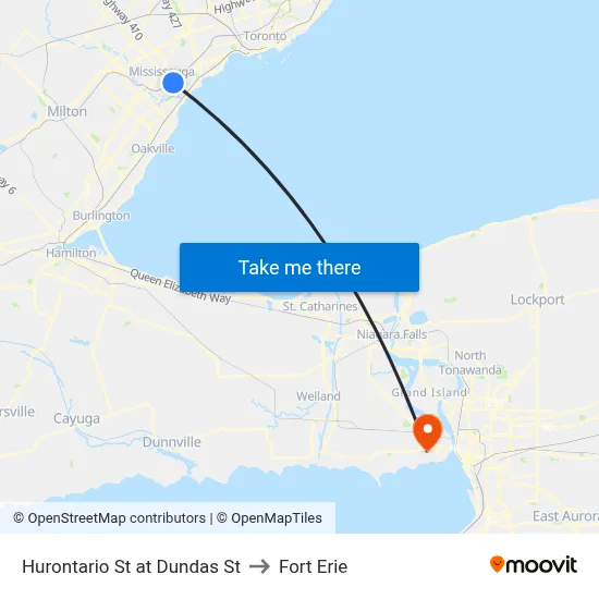Hurontario St at Dundas St to Fort Erie map