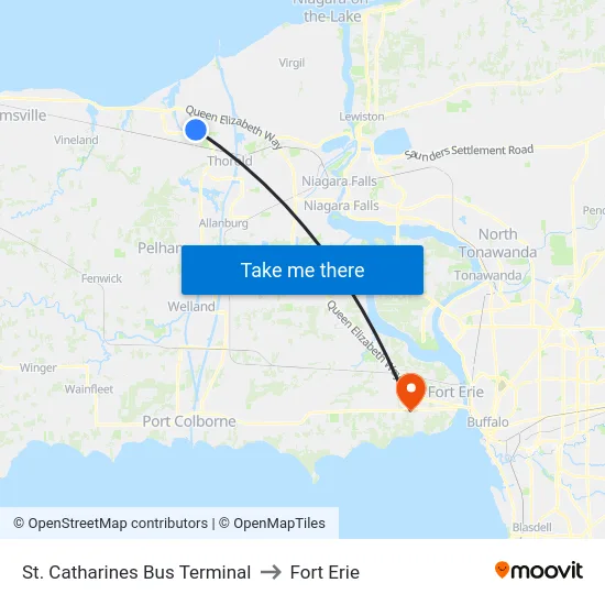 St. Catharines Bus Terminal to Fort Erie map