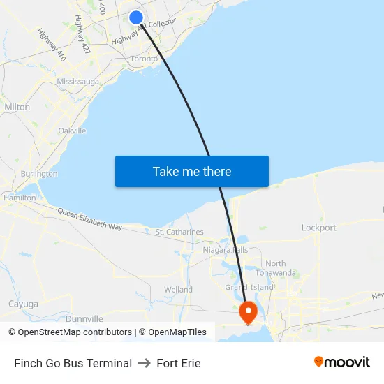 Finch Go Bus Terminal to Fort Erie map