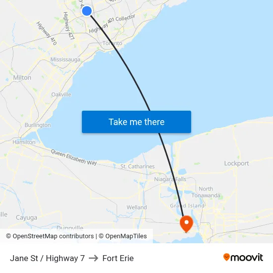 Jane St / Highway 7 to Fort Erie map