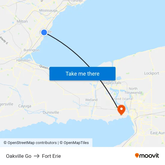 Oakville Go to Fort Erie map