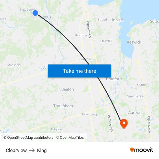 Clearview to King map