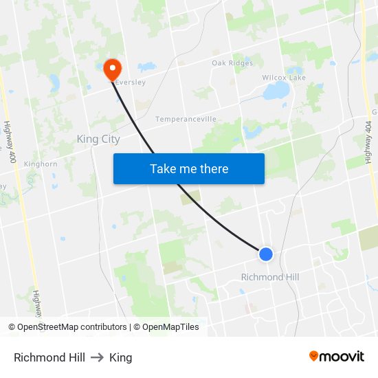 Richmond Hill to King map
