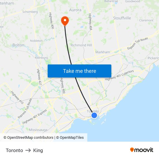 Toronto to King map