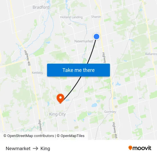 Newmarket to King map