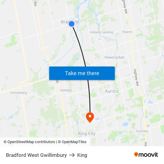 Bradford West Gwillimbury to King map
