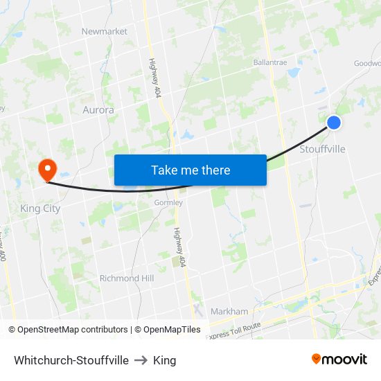 Whitchurch-Stouffville to King map
