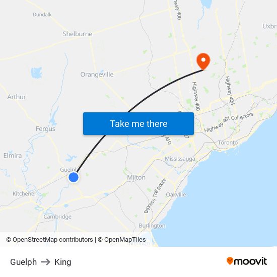 Guelph to King map