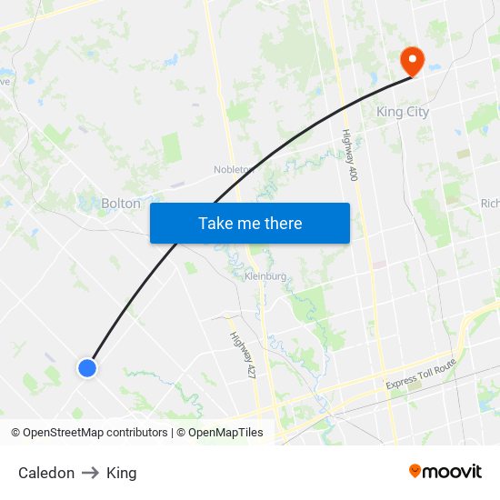 Caledon to King map