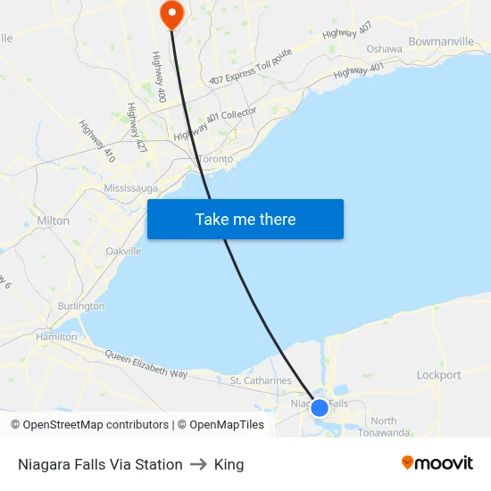 Niagara Falls Via Station to King map