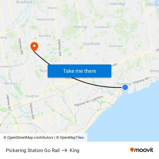 Pickering Station Go Rail to King map