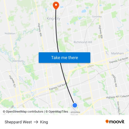 Sheppard West to King map