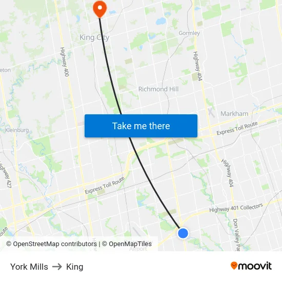 York Mills to King map