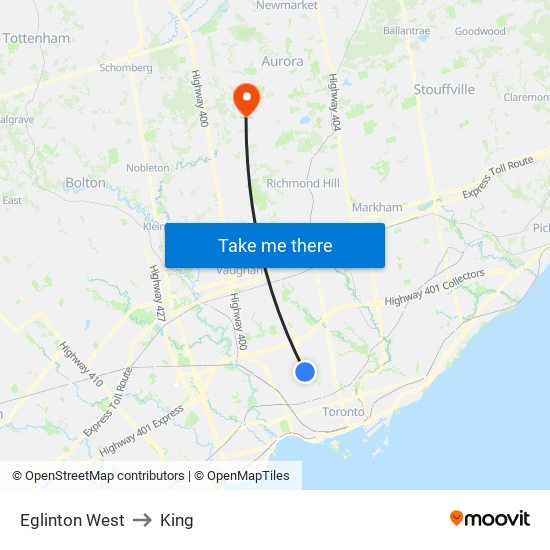 Eglinton West to King map