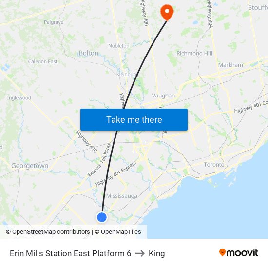 Erin Mills Station East Platform 6 to King map