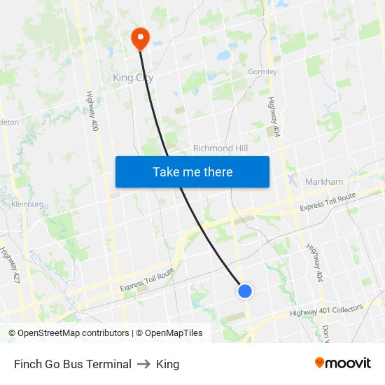 Finch Go Bus Terminal to King map