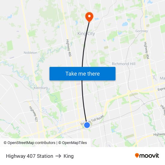 Highway 407 Station to King map