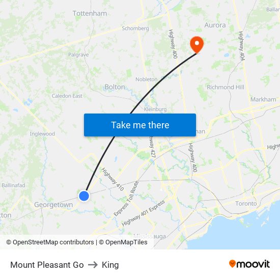 Mount Pleasant Go to King map