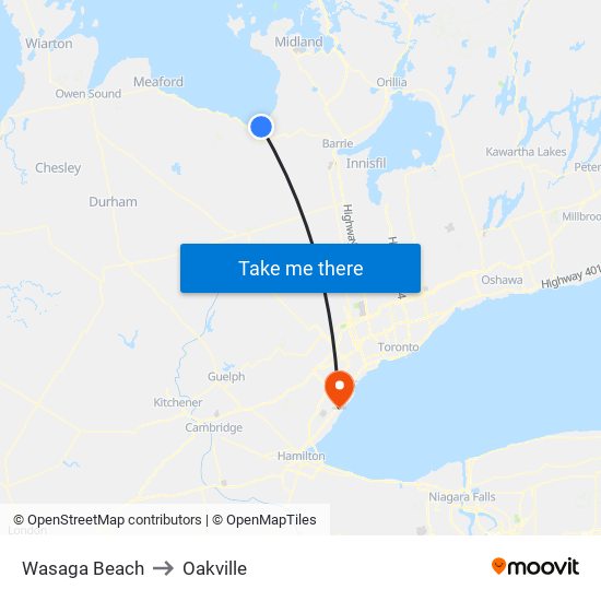 Wasaga Beach to Oakville map