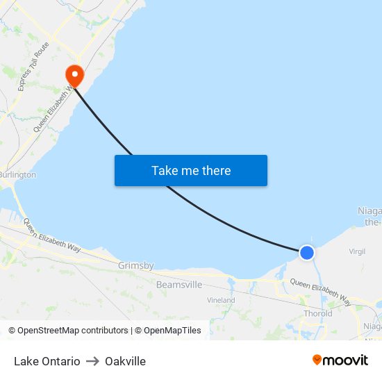 Lake Ontario to Oakville map