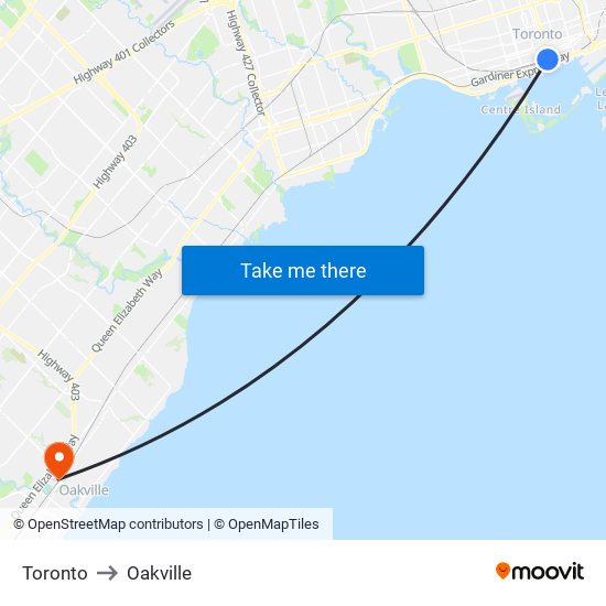 Toronto to Oakville map