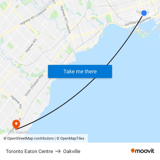 Toronto Eaton Centre to Oakville map