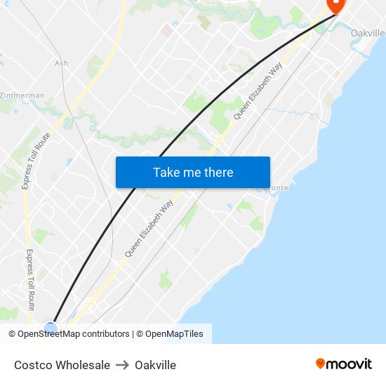 Costco Wholesale to Oakville map