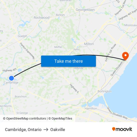 Cambridge Ontario to Oakville with public transportation