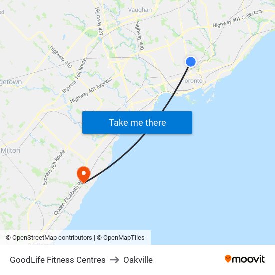 GoodLife Fitness Centres to Oakville map