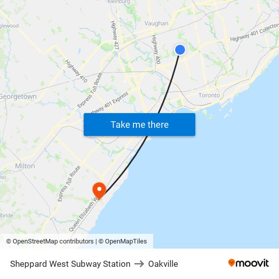 Sheppard West Subway Station to Oakville map