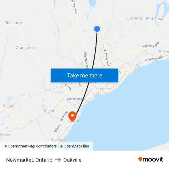 Newmarket, Ontario to Newmarket, Ontario map