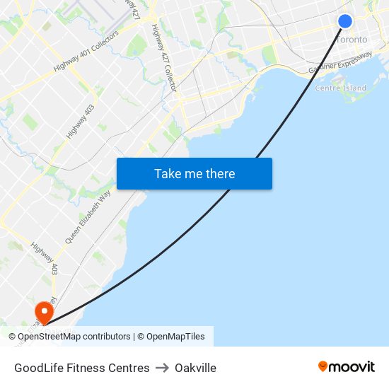 GoodLife Fitness Centres to Oakville map