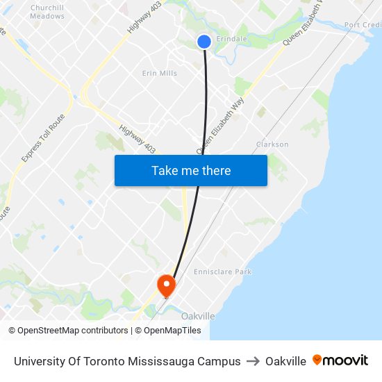University Of Toronto Mississauga Campus to Oakville map