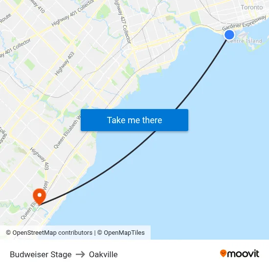 Budweiser Stage to Oakville map