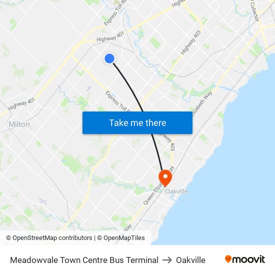 Meadowvale Town Centre Bus Terminal to Oakville map