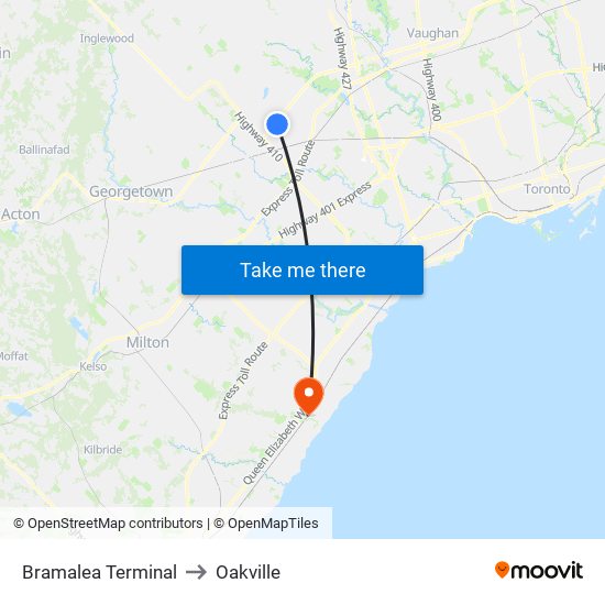 Bramalea Terminal to Oakville map