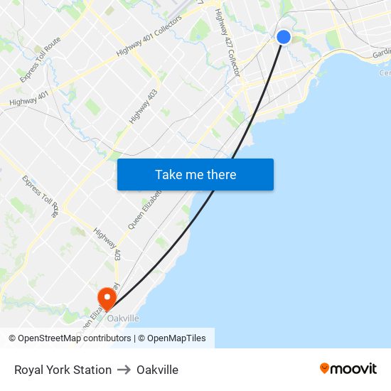 Royal York Station to Oakville map