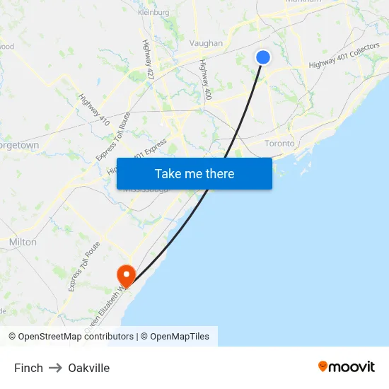 Finch to Oakville map