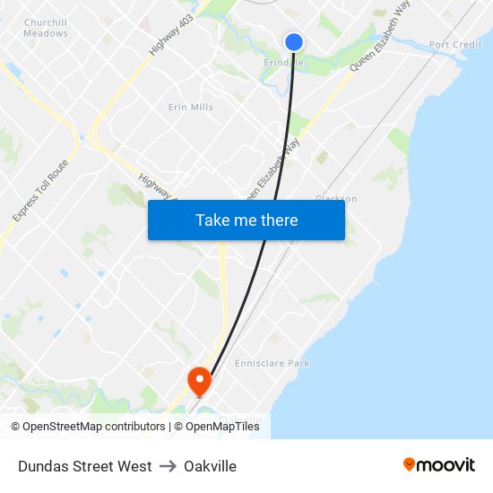 Dundas Street West to Oakville map