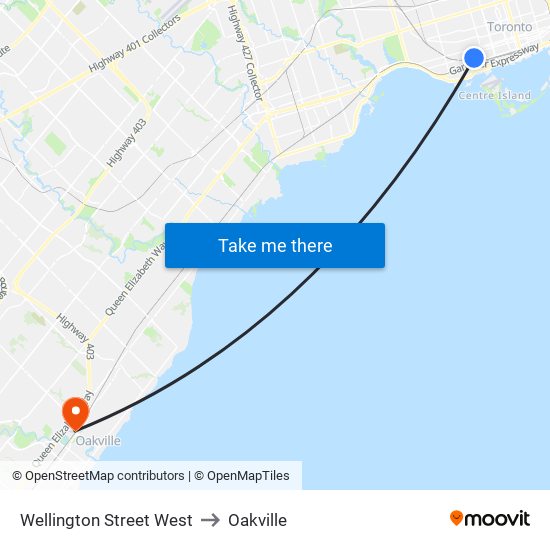 Wellington Street West to Oakville map