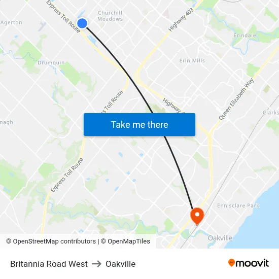 Britannia Road West to Oakville map