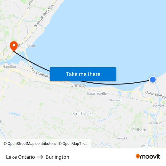 Lake Ontario to Burlington map