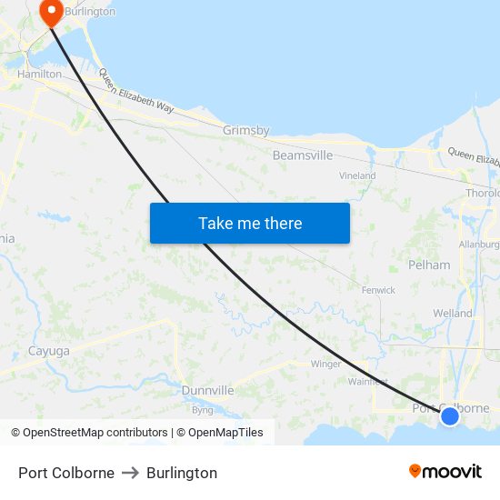 Port Colborne to Burlington map