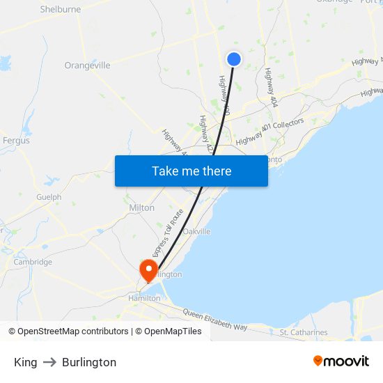 King to Burlington map
