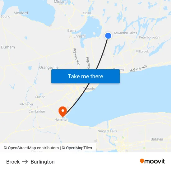 Brock to Burlington map