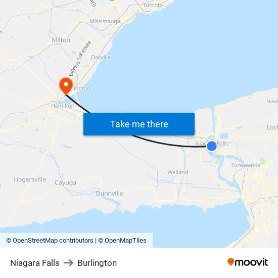 Niagara Falls to Burlington map